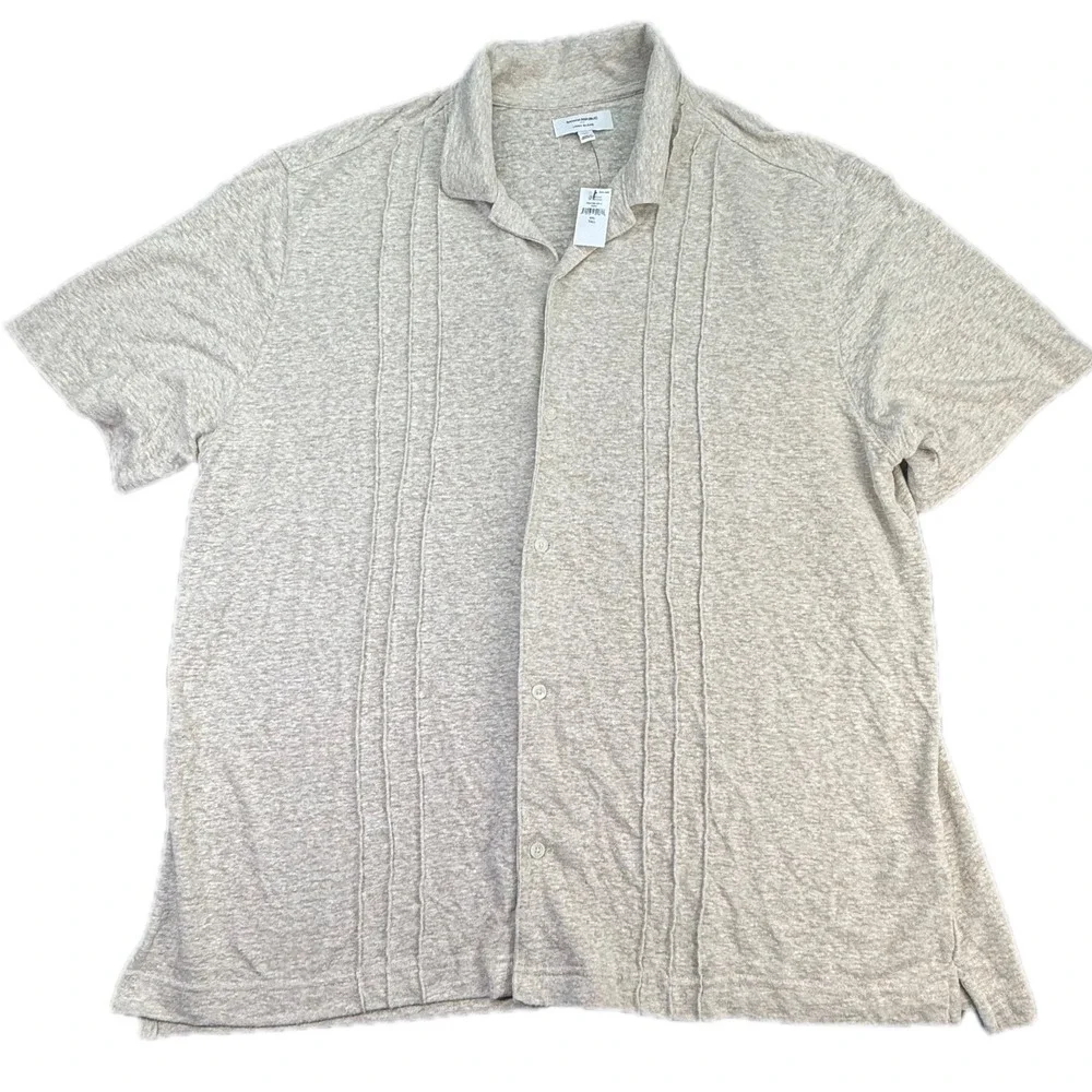 Banana Republic Shirt Mens XXL Tall Beige Linen Blend Pintuck Camp Collar New